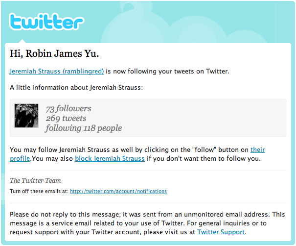 Twitter HTML powered e-mail A typical Twitter HTML powered e-mail